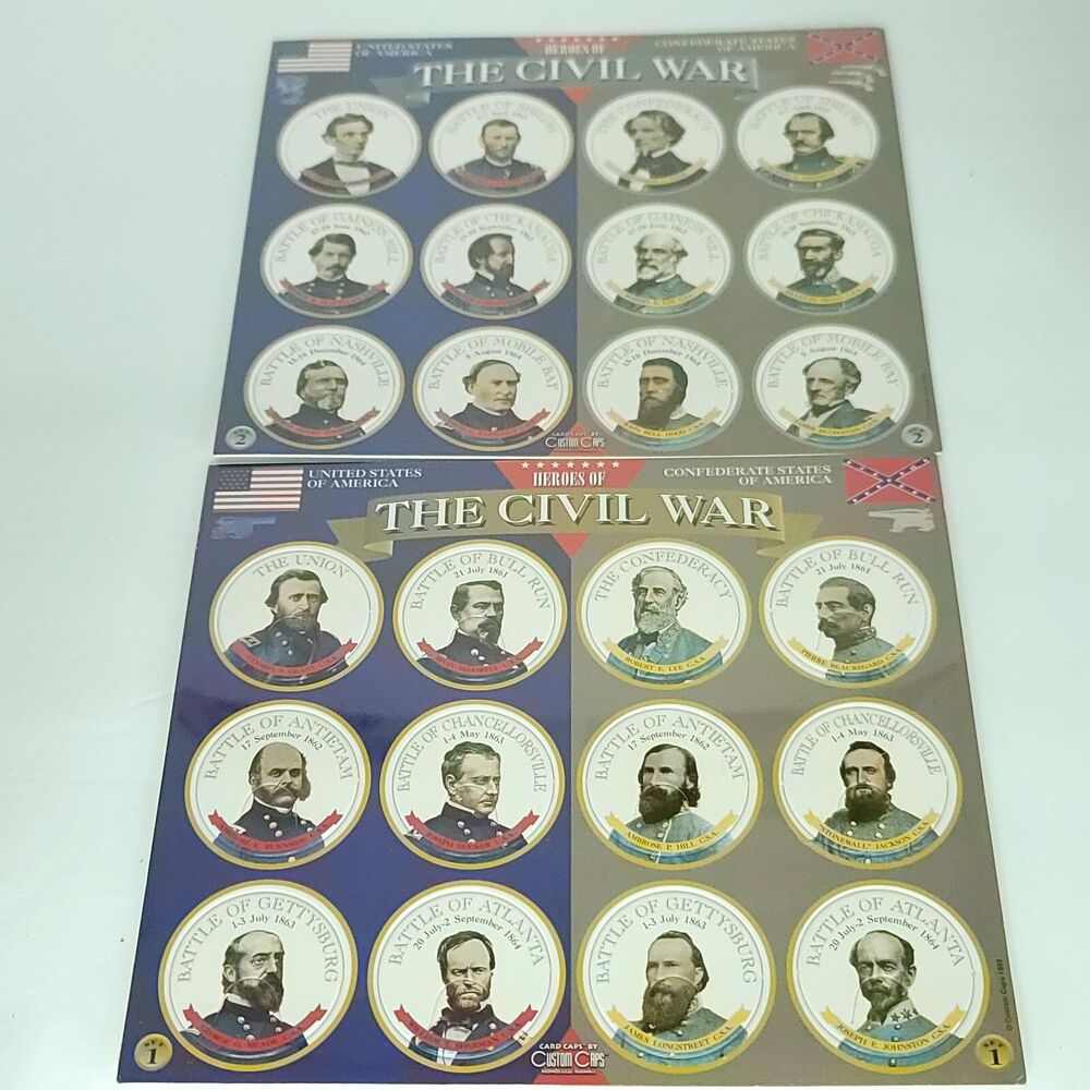 Pogs heroes of The Civil War Set 1 And 2 Custom Caps Sealed On Card NEW
